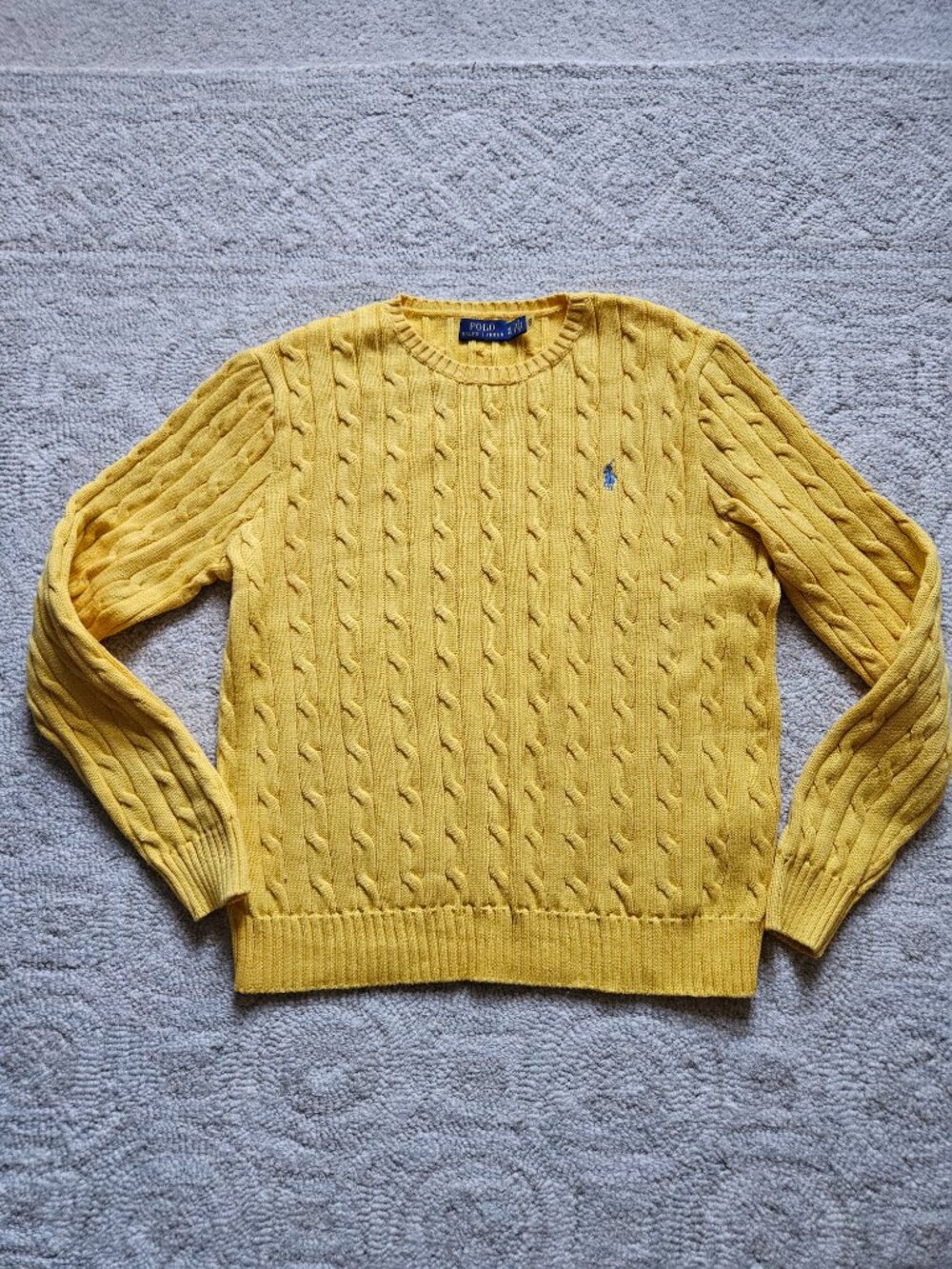 Polo Ralph Lauren Yellow Cable Knit Cotton Crewneck Sweater Women's XL Fitted